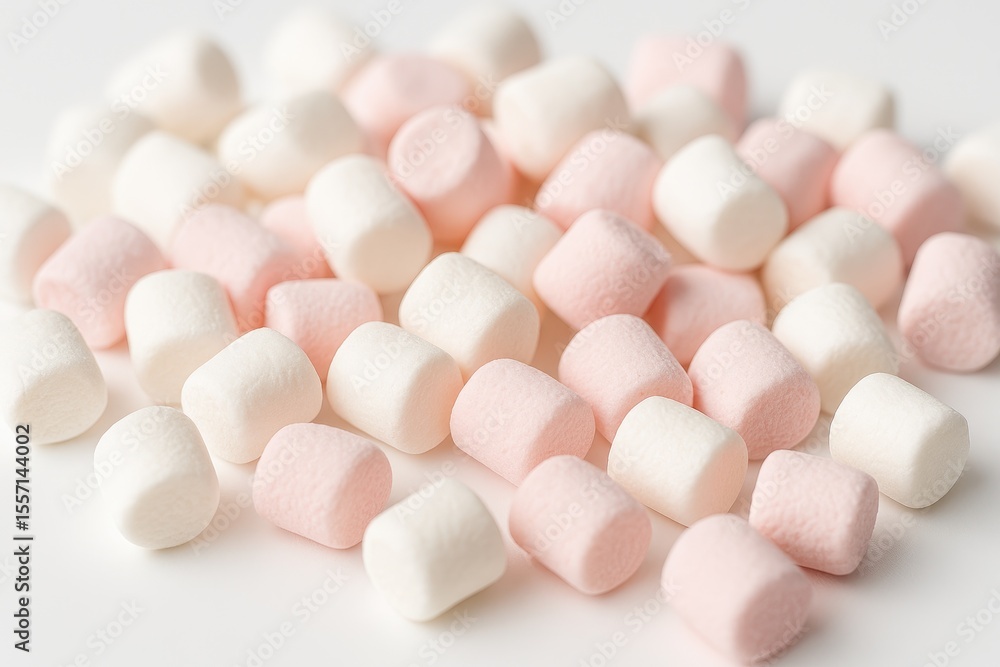 Close-up of soft white and pink marshmallows with a blurred background, ideal for articles on sweetness and romance Close-up of soft white and pink marshmallows with a blurred background, ideal for articles on sweetness and romance