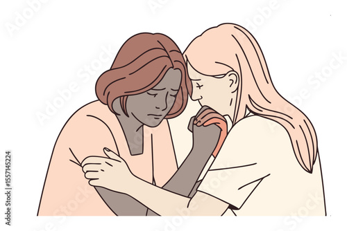Friendship's Comfort: Two women embrace in a poignant moment of solace, offering mutual support and comfort during a time of distress, symbolizing the profound bond of friendship.