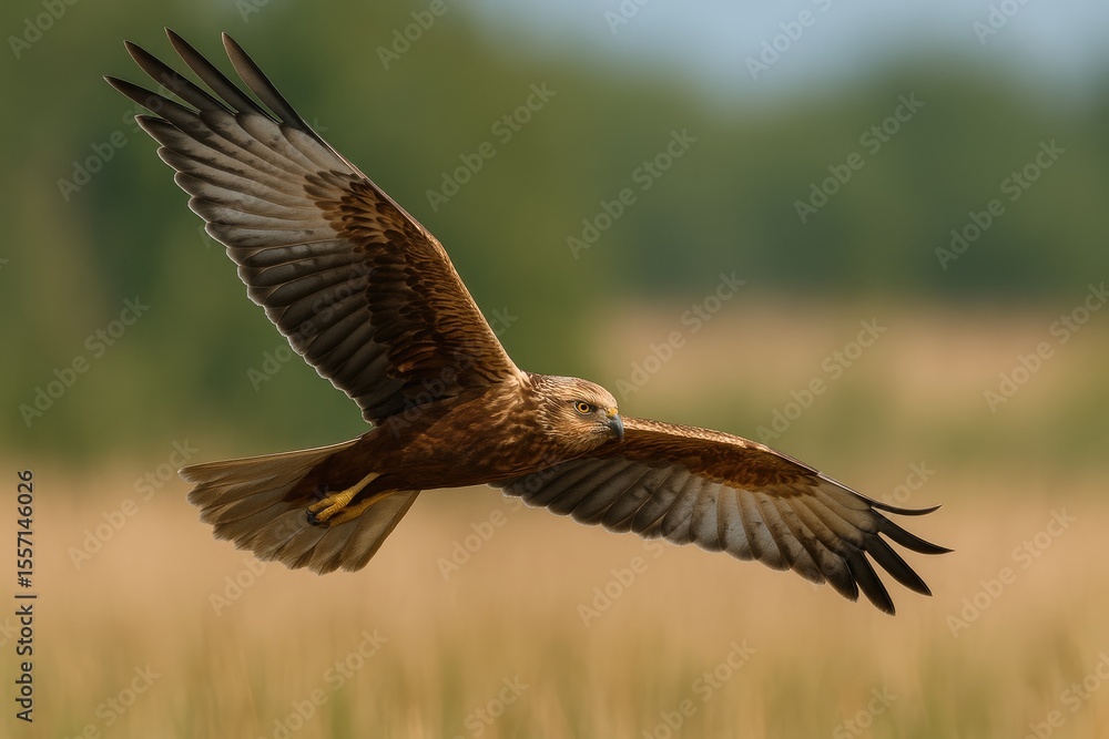 Obraz premium Flying Marsh Harrier in Action