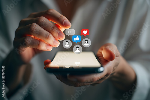 A person's hands holding a smartphone, engaging with social media notifications like comments and likes, illustrating digital connection