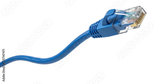 Blue RJ45 Ethernet cable with connector isolated PNG with Transparent Background