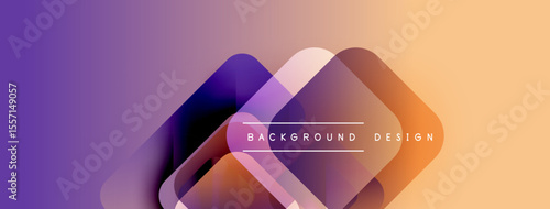 Abstract gradient shapes overlap, creating modern background. Purple, orange hues dominate design, text reads background design.
