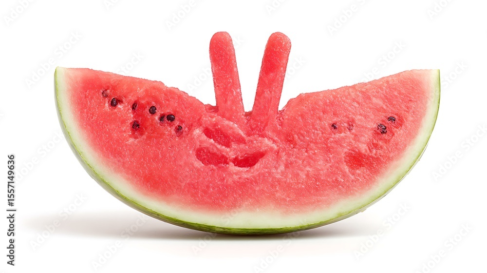 Happy watermelon slice with peace sign on white background Happy watermelon slice with peace sign on white background