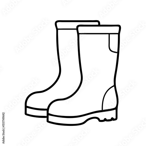 Pair of gumboots outline icon. Black illustration, vector. Modern minimal flat design, white background.	