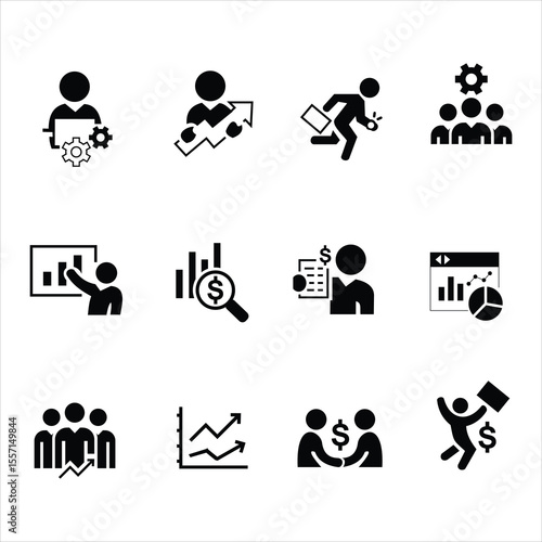 Teamwork and business line icons collection.