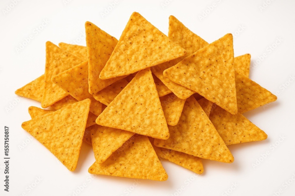 Crunchy tortilla chips on a plain white backdrop Crunchy tortilla chips on a plain white backdrop