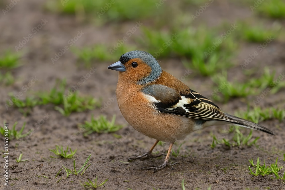 Male Chaffinch perched in muddy terrain Male Chaffinch perched in muddy terrain