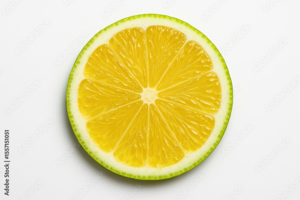 Single lemon wedge on a plain white backdrop Single lemon wedge on a plain white backdrop