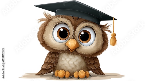 Cartoon owl with graduation cap on white background