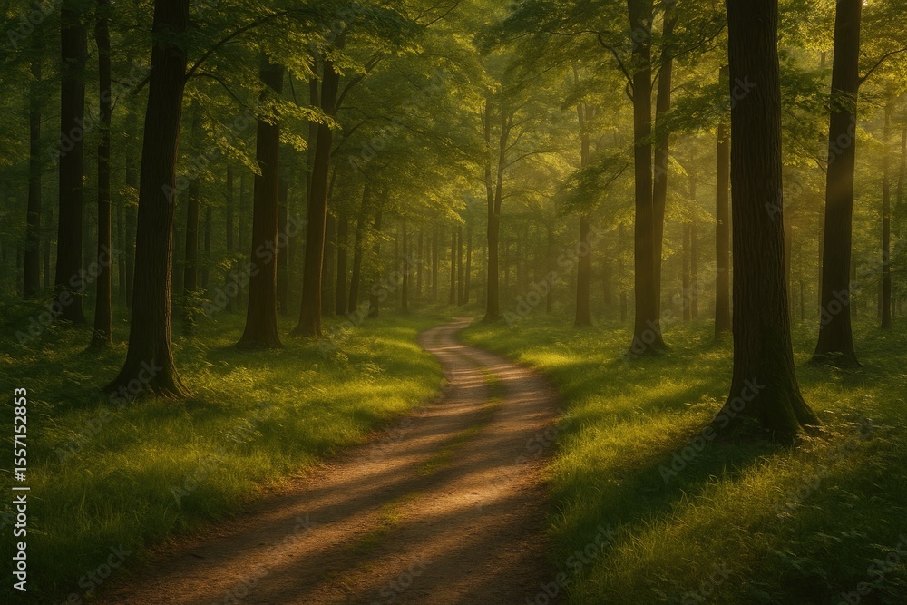 Obraz premium The interplay of light and shadow within a woodland setting