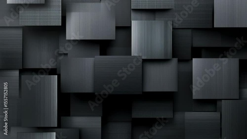 Dark abstract background made of overlapping square panels with various textures and subtle lines. Minimalistic and futuristic style, motion design.