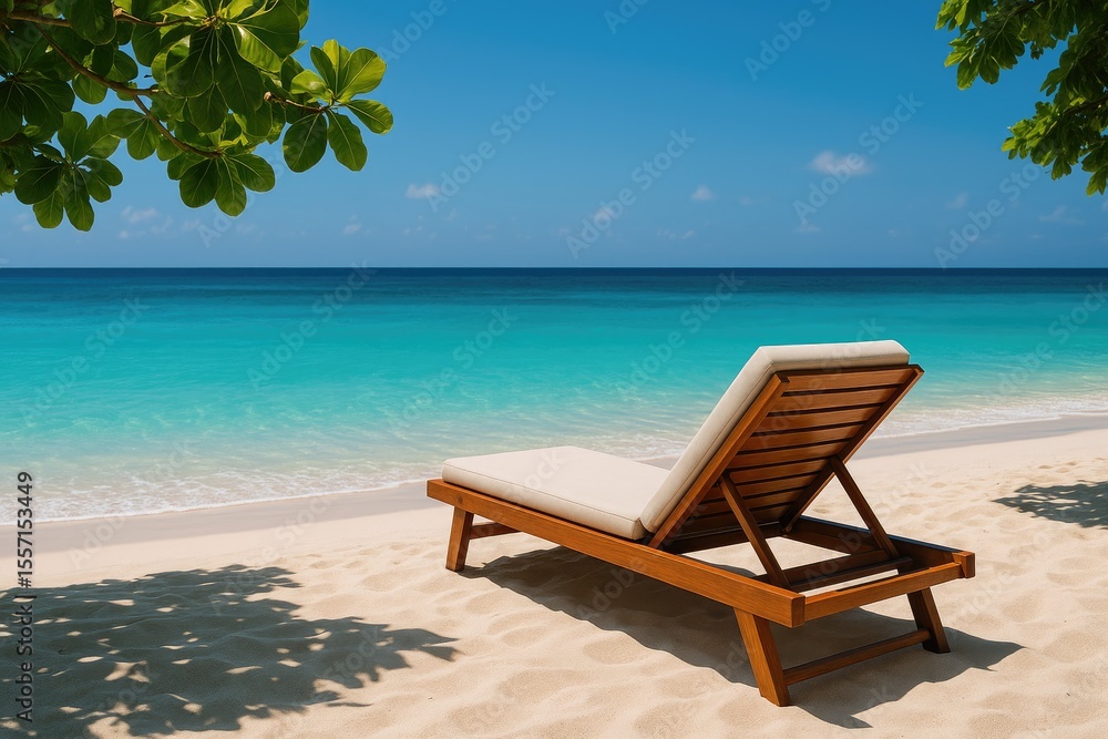 Obraz premium Elegant seaside lounge overlooking azure waters on a tropical island during summer vacation