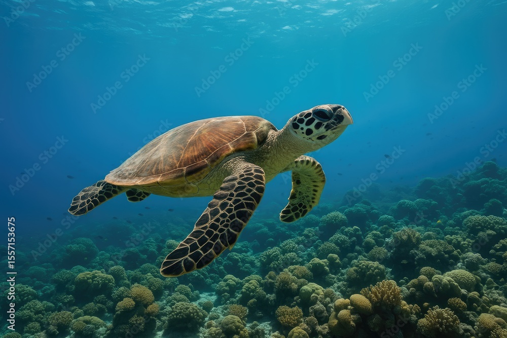 Sea turtle gliding over vibrant coral formations Sea turtle gliding over vibrant coral formations