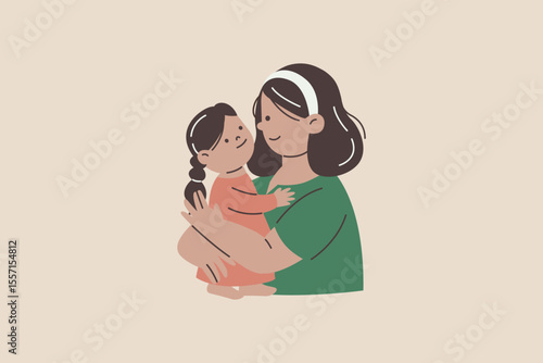 Happy Mom Hugging her Baby Illustration