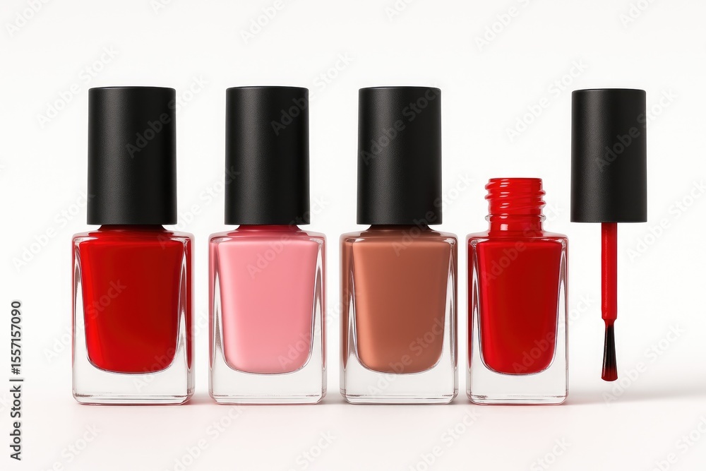 Nail polish bottles displayed against a white background Nail polish bottles displayed against a white background