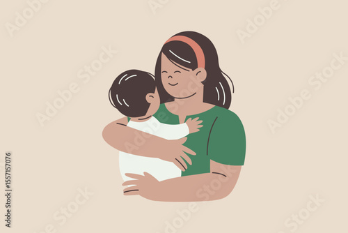 Mother Holding Baby in Arms Illustration