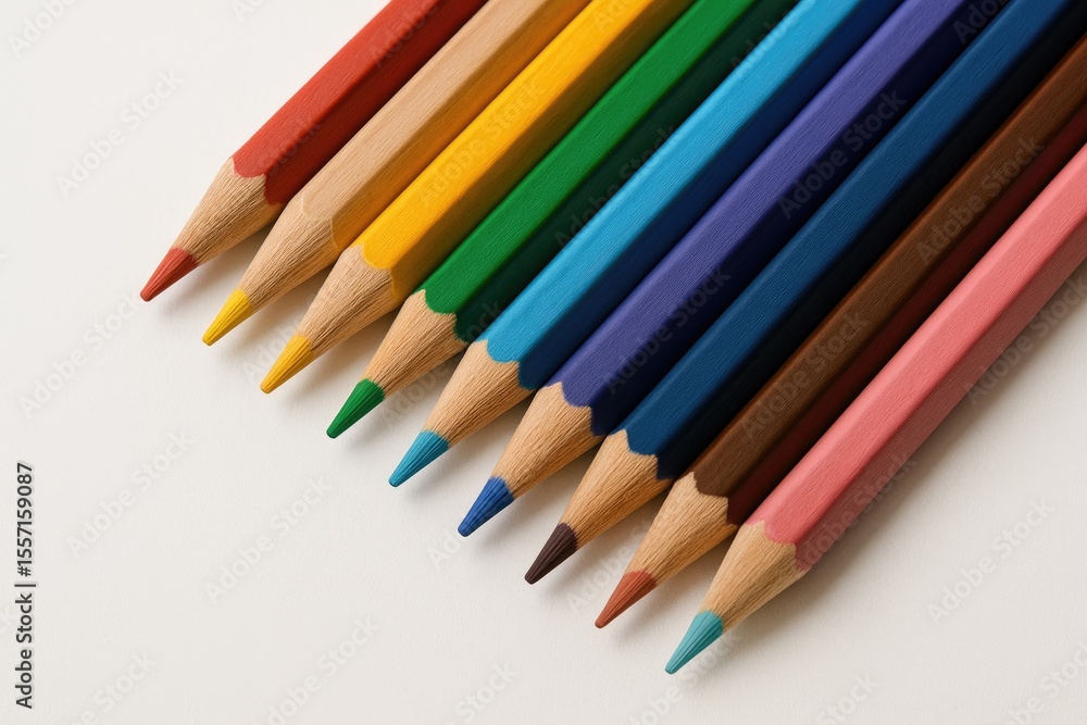 Color pencils arranged on a plain white surface Color pencils arranged on a plain white surface