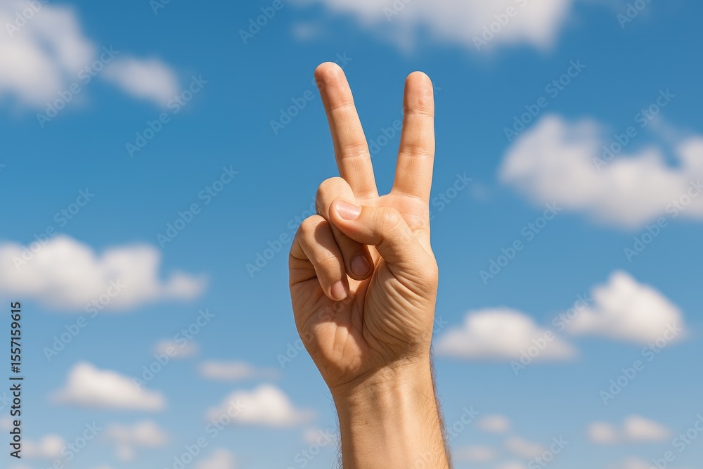 Show two fingers in a Victory gesture Show two fingers in a Victory gesture