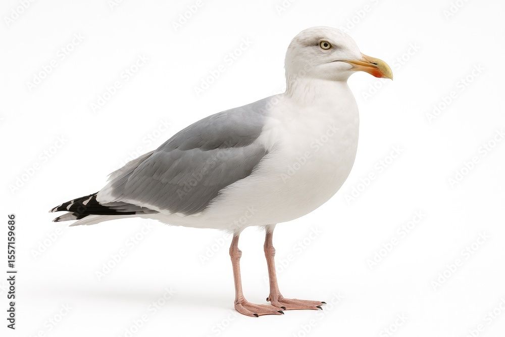 Obraz premium Bird perched upright against a plain white backdrop