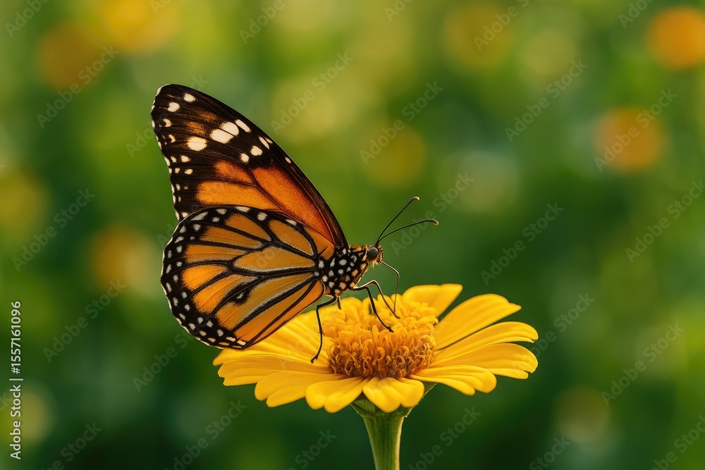 A butterfly perched gently on a blooming flower A butterfly perched gently on a blooming flower