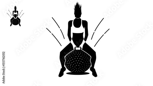 woman on hopper ball, black isolated silhouette