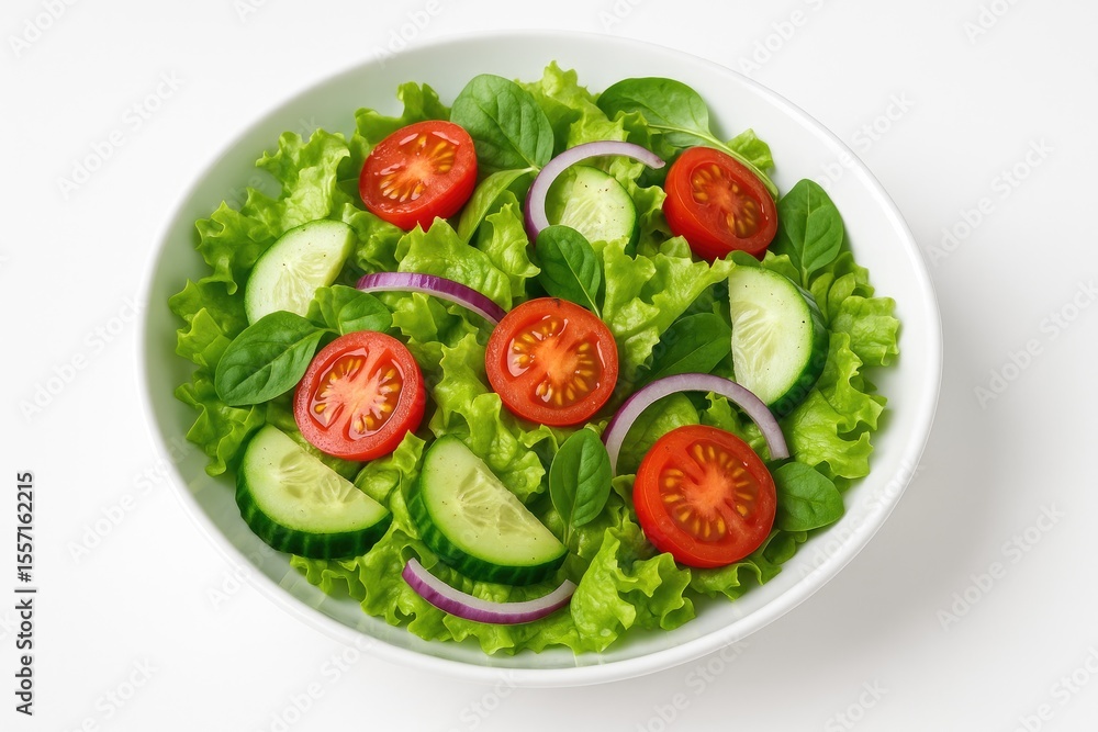 Vibrant mixed vegetable salad displayed on a plain white backdrop Vibrant mixed vegetable salad displayed on a plain white backdrop