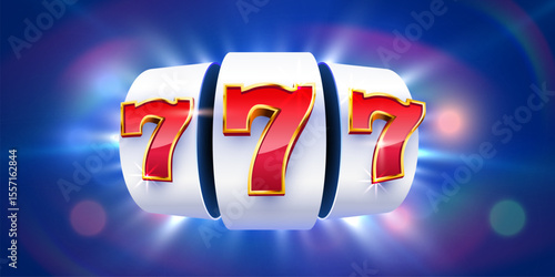 Golden slot machine wins the jackpot. 777 Big win concept. Casino jackpot. Vector illustration