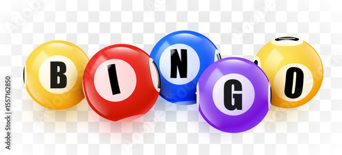 Bingo balls banner. 3D lotto game balls on transparent background, lotteries gaming event. Vector illustration