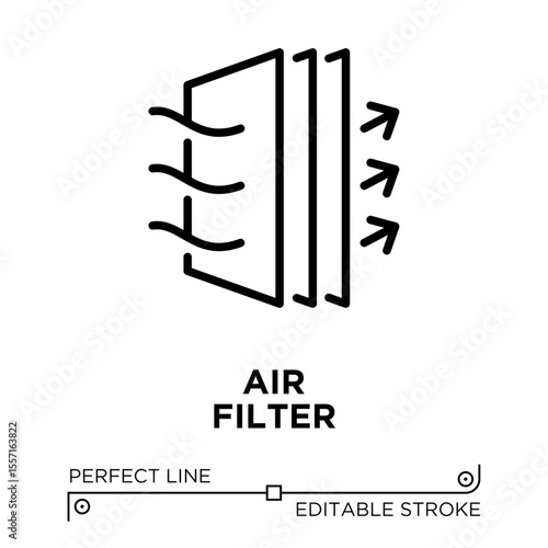 The line icon vector illustrates a component in an air conditioning system that filters air. The line icon is isolated on a transparent background and can be edited as needed