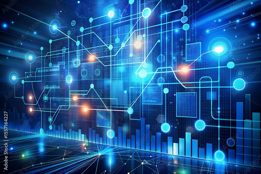 Abstract digital circuit board background with glowing blue lines and data points, representing global communication and technology Abstract digital circuit board background with glowing blue lines and data points, representing global communication and technology