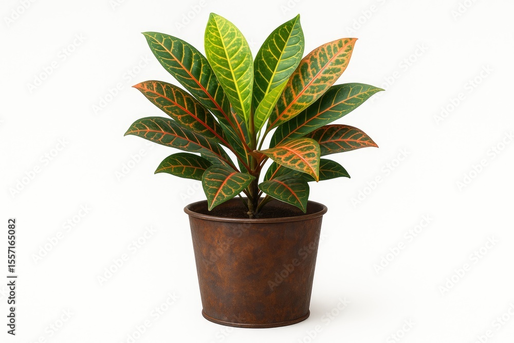 Decorative greenery in a weathered flower container with isolated background Decorative greenery in a weathered flower container with isolated background
