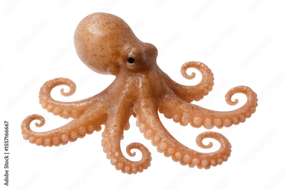 Obraz premium Octopus vulgaris swimming, curling tentacles against transparent backdrop
