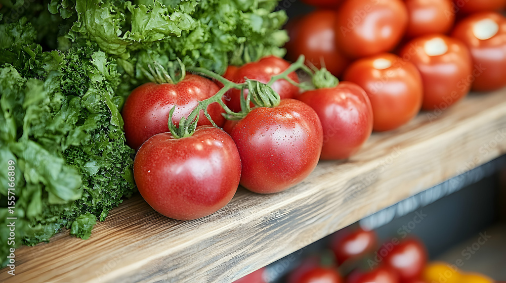 Freshly harvested organic vegetables: A display of ripe tomatoes and crisp lettuce Freshly harvested organic vegetables: A display of ripe tomatoes and crisp lettuce