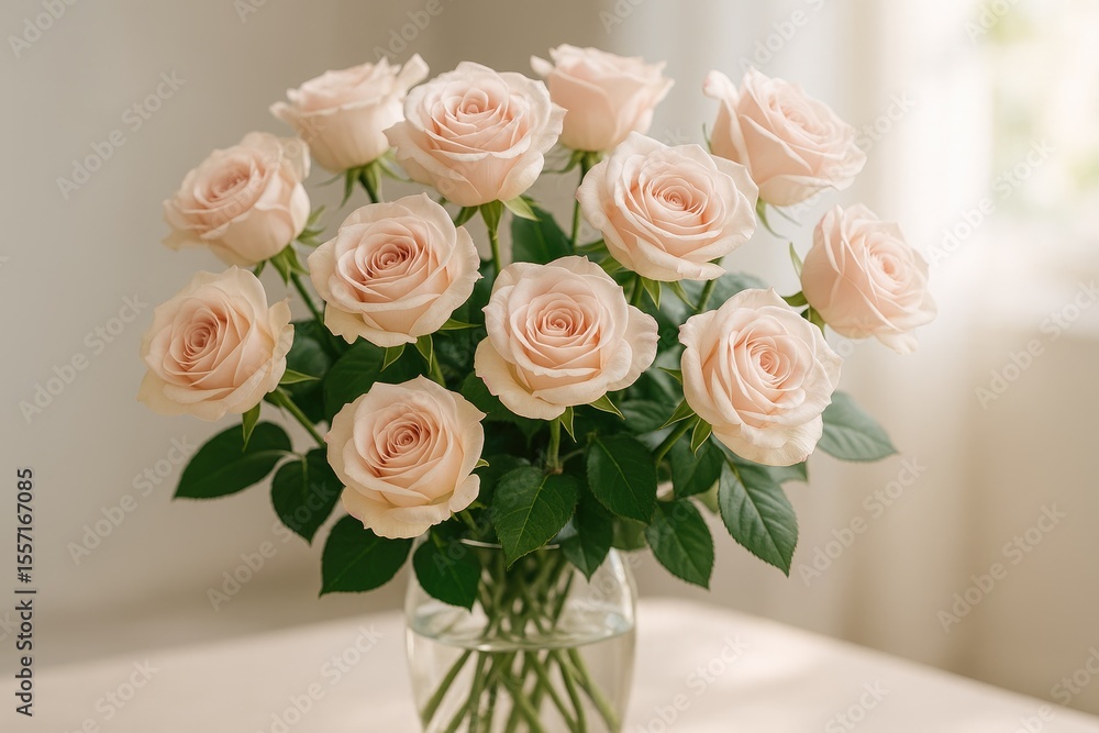 Obraz premium Sunlit floral arrangement in a glass container