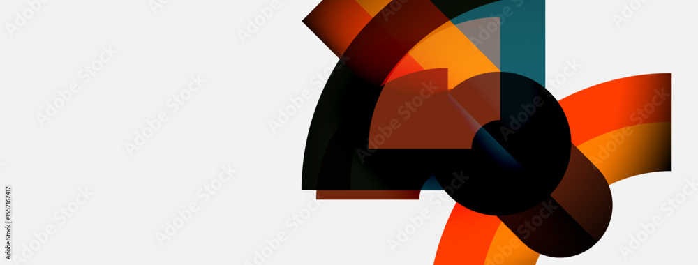 Abstract geometric shapes overlap, creating dynamic colorful composition. Warm tones dominate, contrasted by cooler hues. Minimalist design. Abstract geometric shapes overlap, creating dynamic colorful composition. Warm tones dominate, contrasted by cooler hues. Minimalist design.