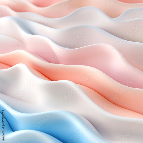 Close-up view of a soft, wavy texture featuring gentle waves of pink, blue, white, and light orange hues, creating a soothing and delicate pattern.