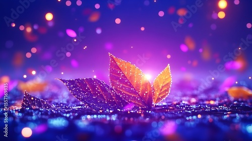 Glowing autumn leaves sparkle, night, bokeh, magical