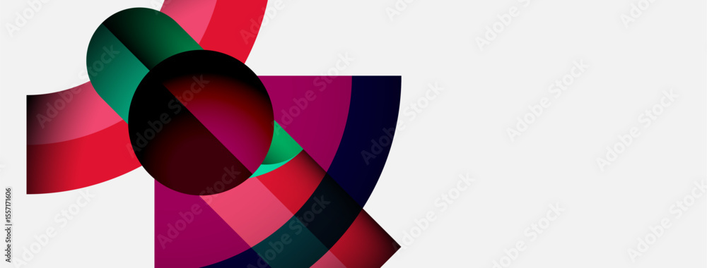 Abstract geometric composition. Overlapping colorful arcs, circles create dynamic visual effect. Minimalist design, modern aesthetic. Abstract geometric composition. Overlapping colorful arcs, circles create dynamic visual effect. Minimalist design, modern aesthetic.