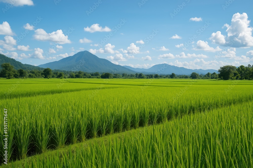 Lush green paddies stretching across the landscape Lush green paddies stretching across the landscape