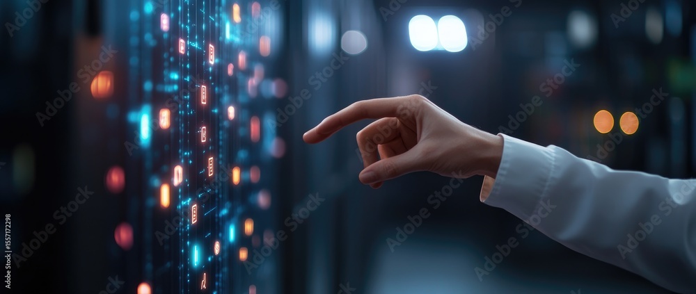 Fototapeta premium Hand interacting with digital display