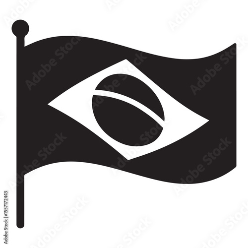 Brazilian flag waving over Amazon rainforest silhouette at sunrise