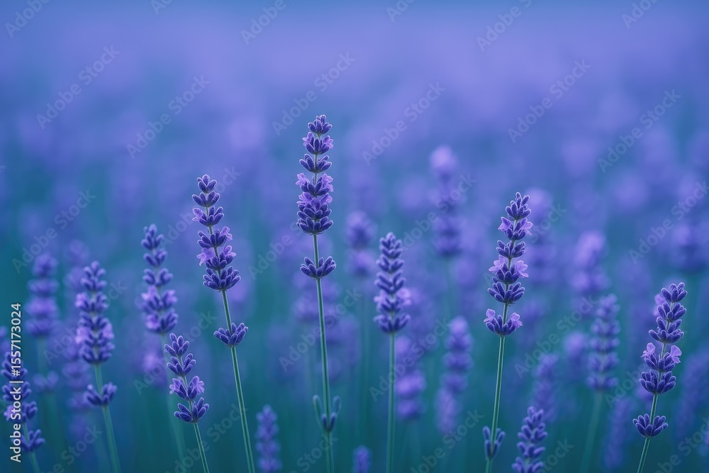 Obraz premium Vivid lavender plantation captured with a soft focus effect