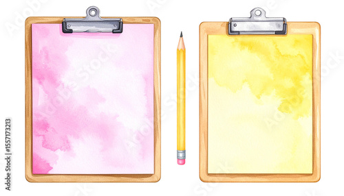Two clipboards with watercolor backgrounds ready for creative projects and designs.
