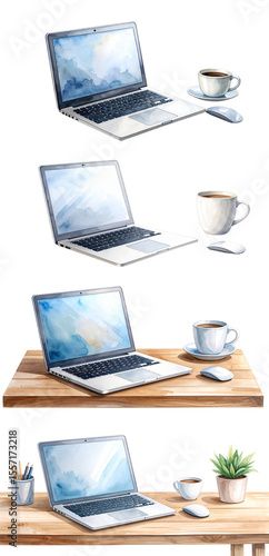 Stylish workspace with laptop, coffee, and plant for productivity and creativity.