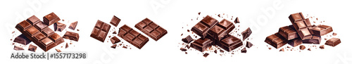 Variety of dark chocolate pieces arranged neatly for culinary use or confectionery.