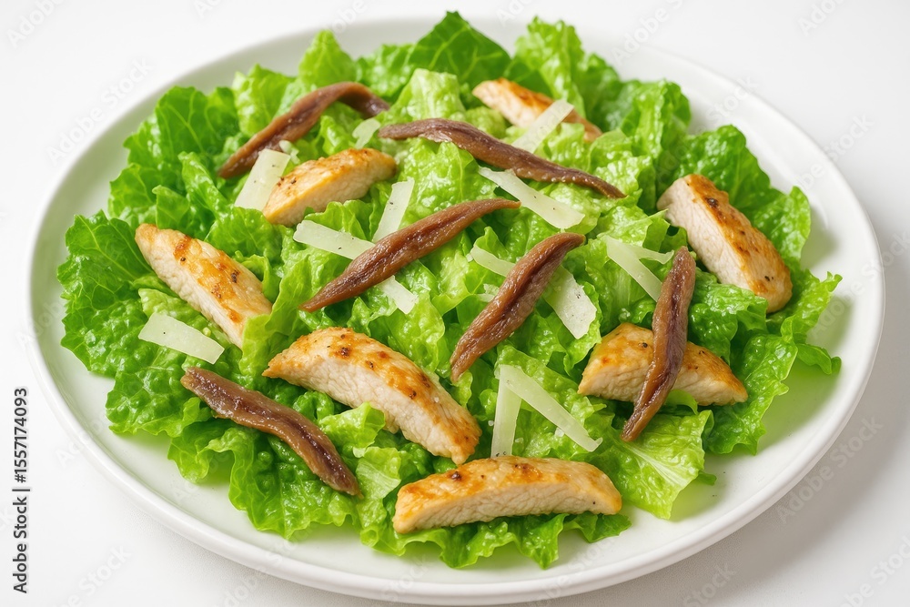 Vibrant Green Salad with Crisp Lettuce, Anchovy Fillets, and Shredded Cheese Vibrant Green Salad with Crisp Lettuce, Anchovy Fillets, and Shredded Cheese