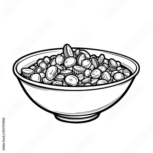 Line art of Peruvian ceviche bowl, culinary illustration for cookbooks