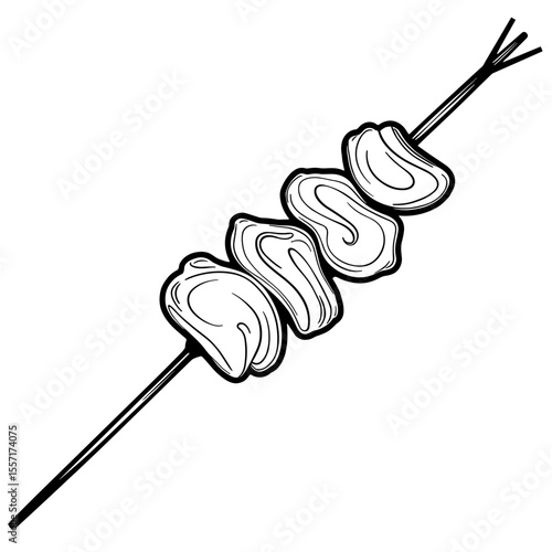 Indonesian satay skewer line art, culinary illustration