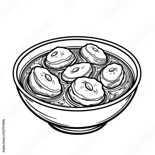 Pakistani Nihari Beef Stew Line Art, Traditional Cuisine Illustration