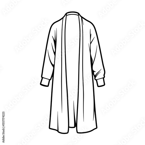 Longline cardigan line art on white background, fashion design illustration